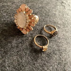 Set of 3 Costume Rings - pink, champagne, and druzy Size 8